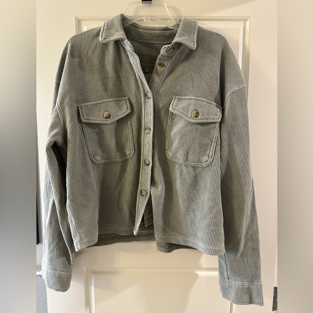 Thread & Supply (L) Button Down Shacket - Gray/Green